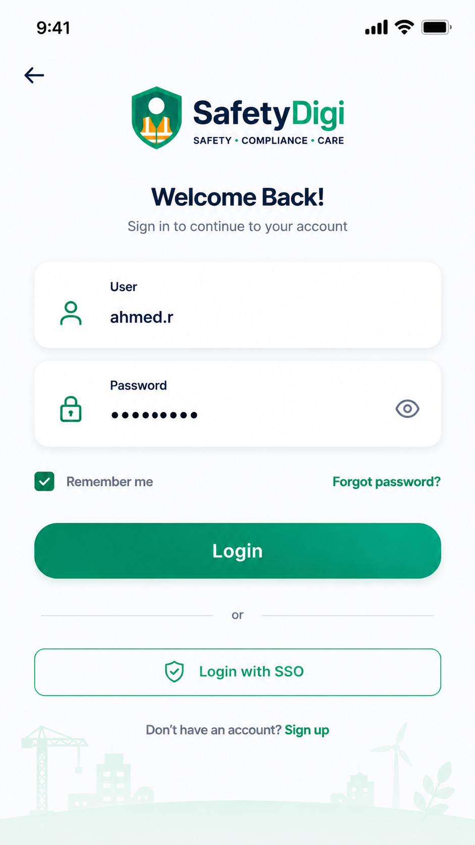 Login screen with single sign-on